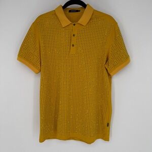 BARABAS RHINESTONE POLO SHIRT MEDIUM YELLOW COLORFUL FLASHY BLING